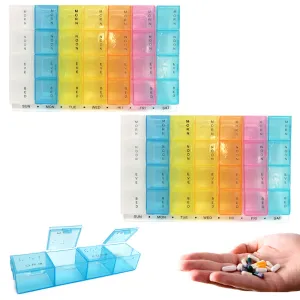 2 Pack Weekly Pill Box Holder Organizer 7 Day Medication Storage 28 Compartments