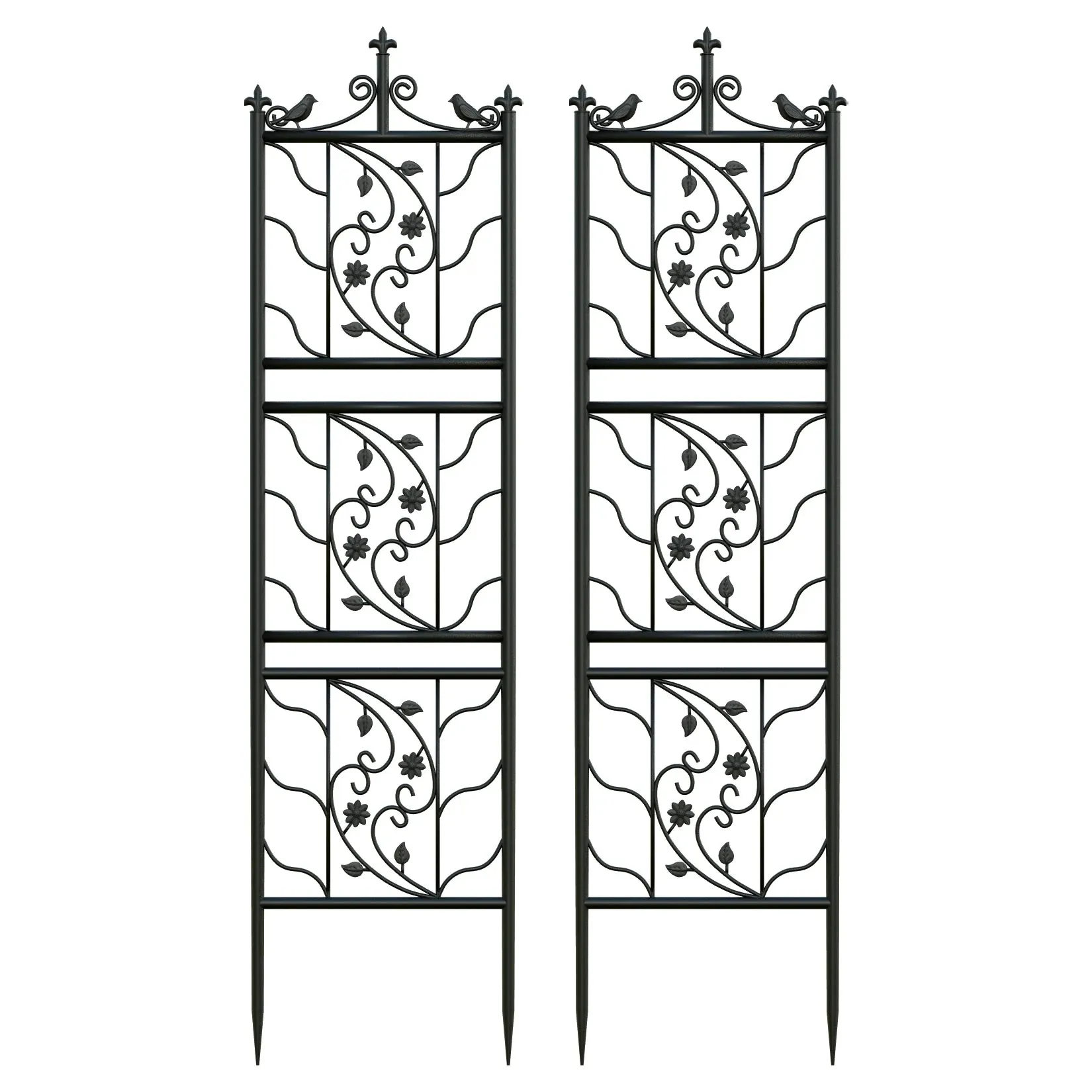 2 Piece Metal Garden Trellis Bird Leaf Design