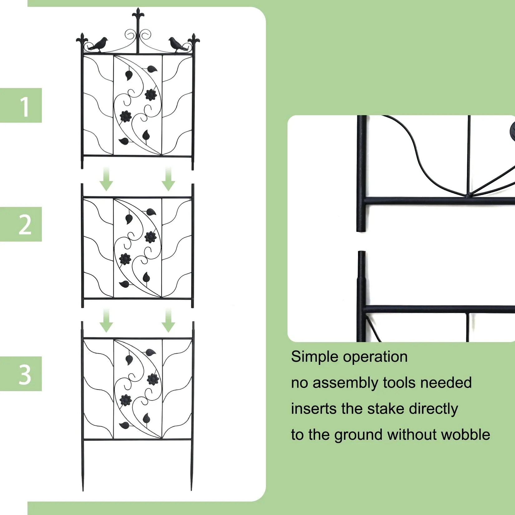 2 Piece Metal Garden Trellis Bird Leaf Design