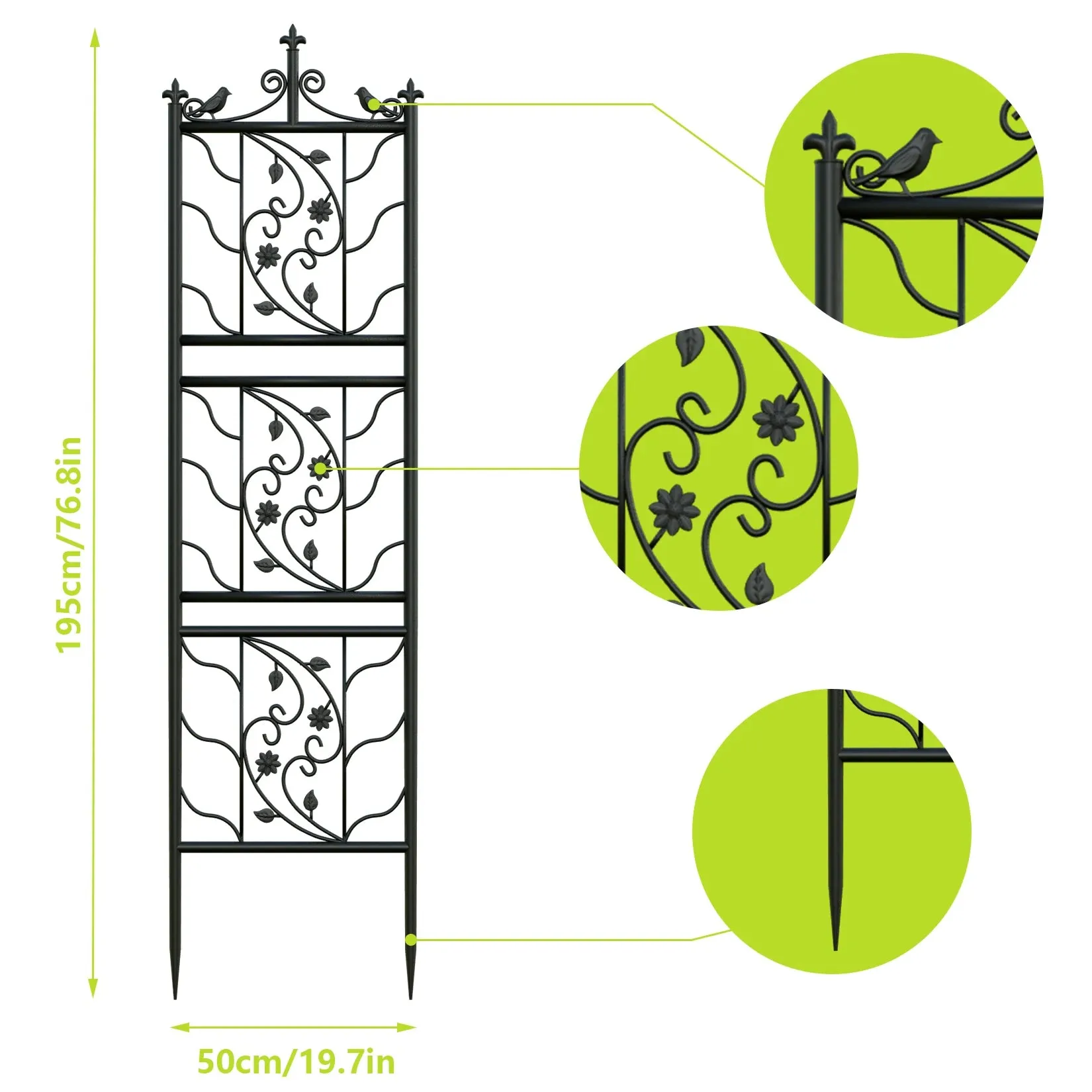 2 Piece Metal Garden Trellis Bird Leaf Design