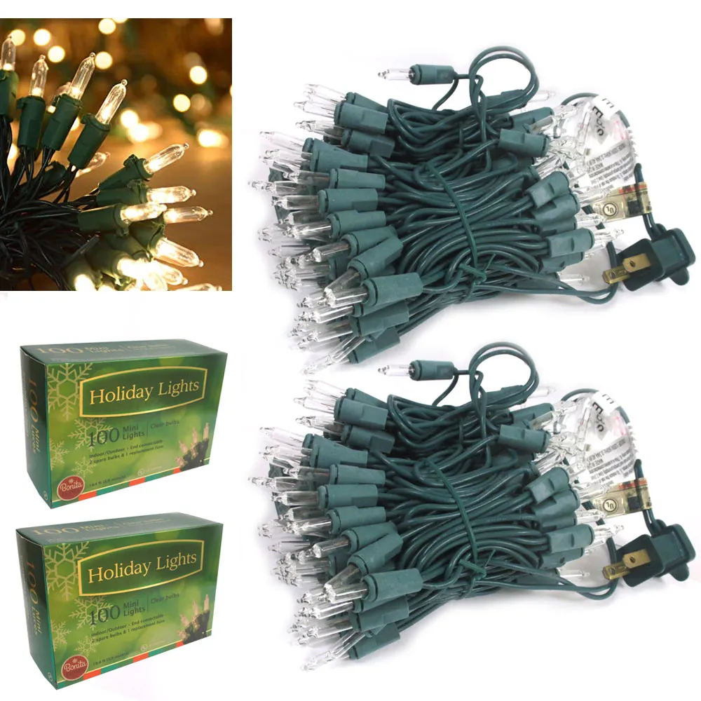 200 Mini Clear Green Wire Christmas Lights Holiday Decoration Indoor Outdoor