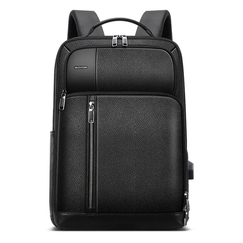 851-036611 Large Capacity Top-grain Leather Business Breathable Man Backpack - 30x12x43cm Black