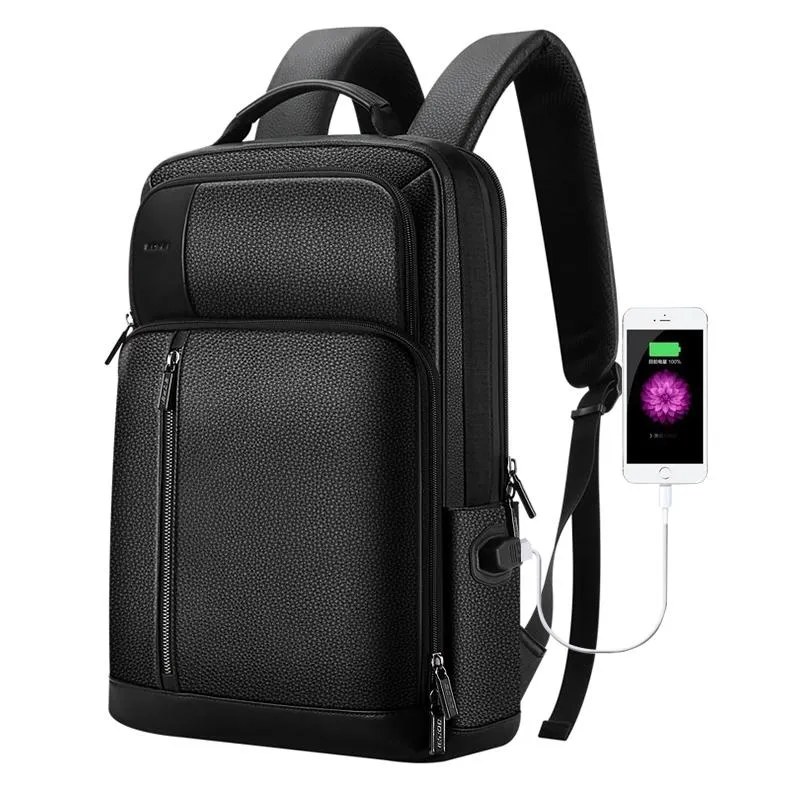 851-036611 Large Capacity Top-grain Leather Business Breathable Man Backpack - 30x12x43cm Black
