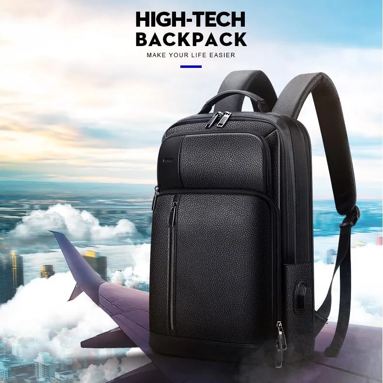 851-036611 Large Capacity Top-grain Leather Business Breathable Man Backpack - 30x12x43cm Black
