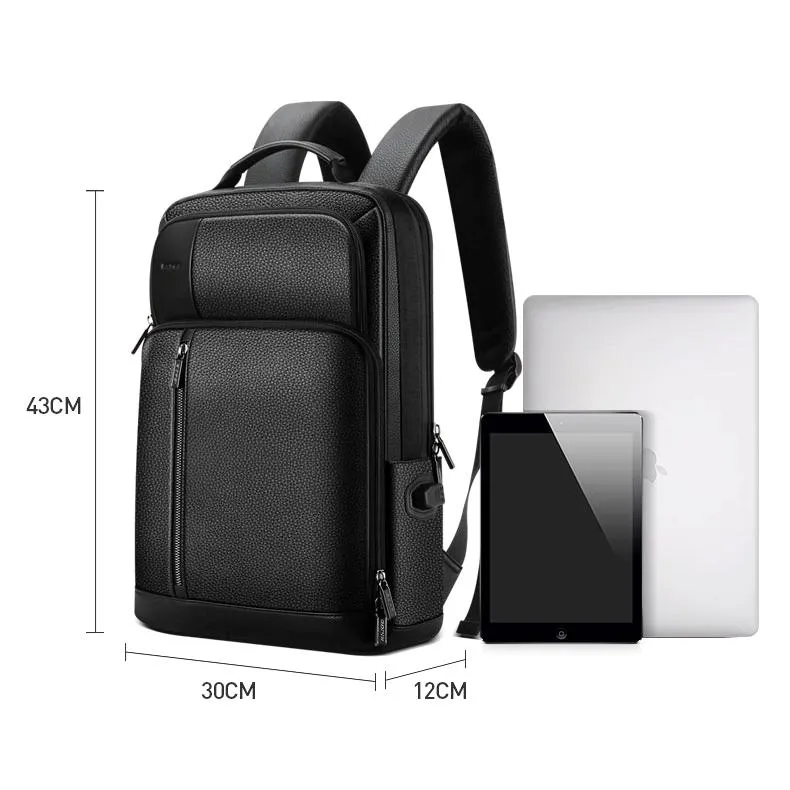 851-036611 Large Capacity Top-grain Leather Business Breathable Man Backpack - 30x12x43cm Black
