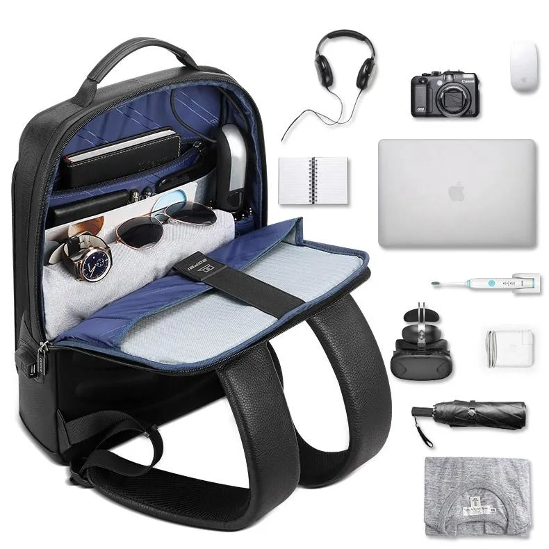 851-036611 Large Capacity Top-grain Leather Business Breathable Man Backpack - 30x12x43cm Black