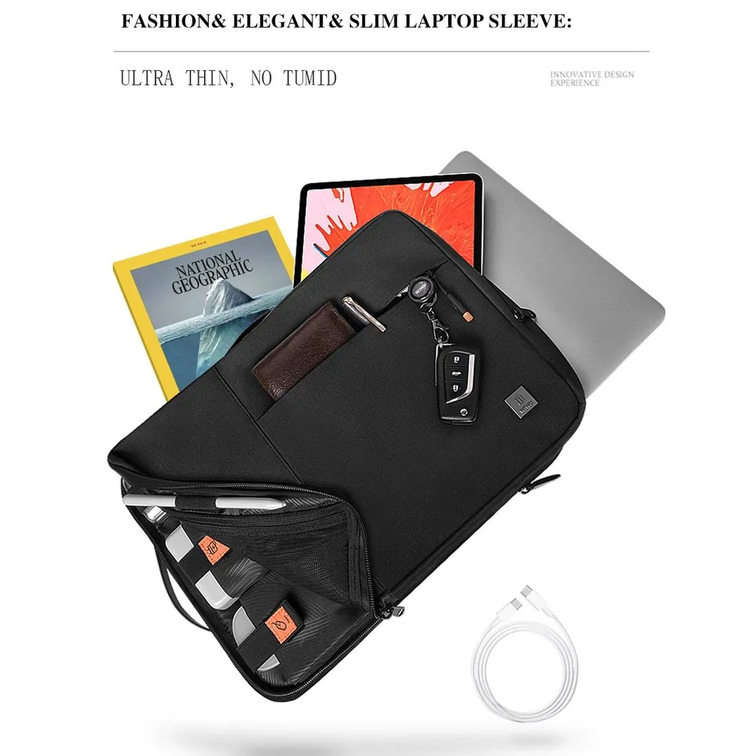Alpha Nylon Double Layer Travel Carrying Storage Bag Sleeve Case for 14 Inch Laptop Black