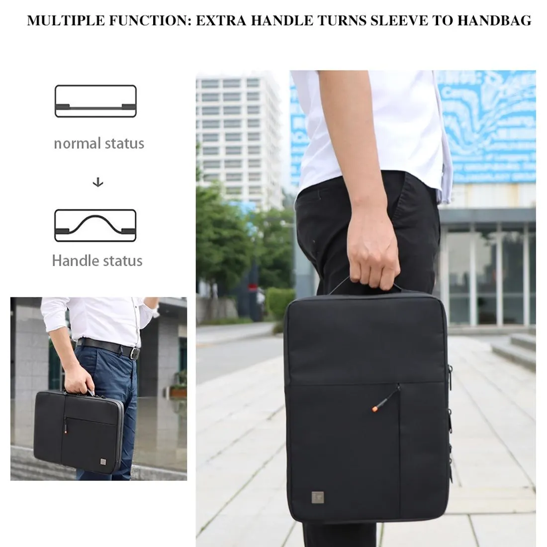 Alpha Nylon Double Layer Travel Carrying Storage Bag Sleeve Case for 14 Inch Laptop Black